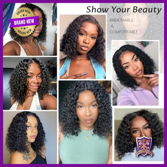 Glueless Human Hair Wig 12 Inch Curly Bob Pre Plucked Lace Closure main image 5